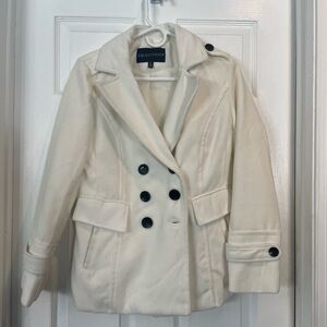 I.B. Diffusion Women's Ivory Peacoat with Black Buttons Small